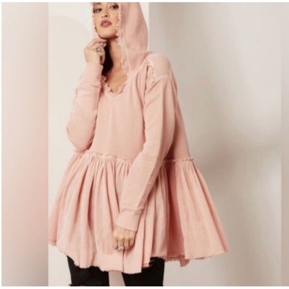 New Free People Summer Dreams pink oversized size S hoodie sweatshirt NWT - Picture 1 of 8